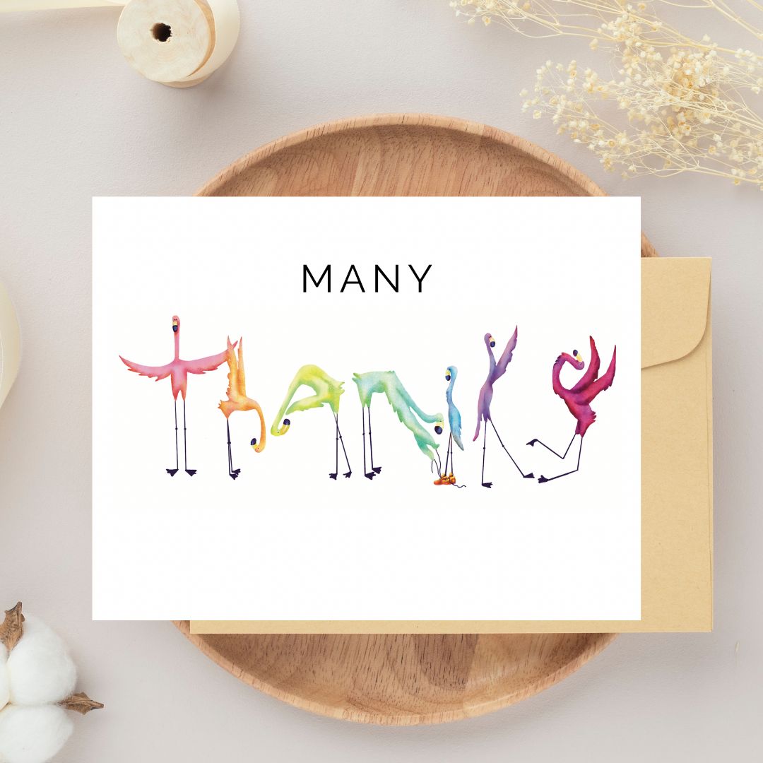 Many Thanks Flamingo Greeting Card Set