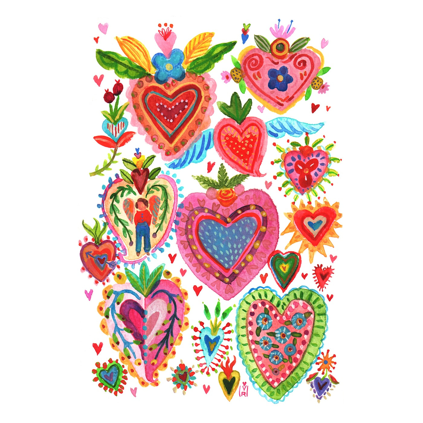 Milagro Hearts - Embellished Geclee Art Print