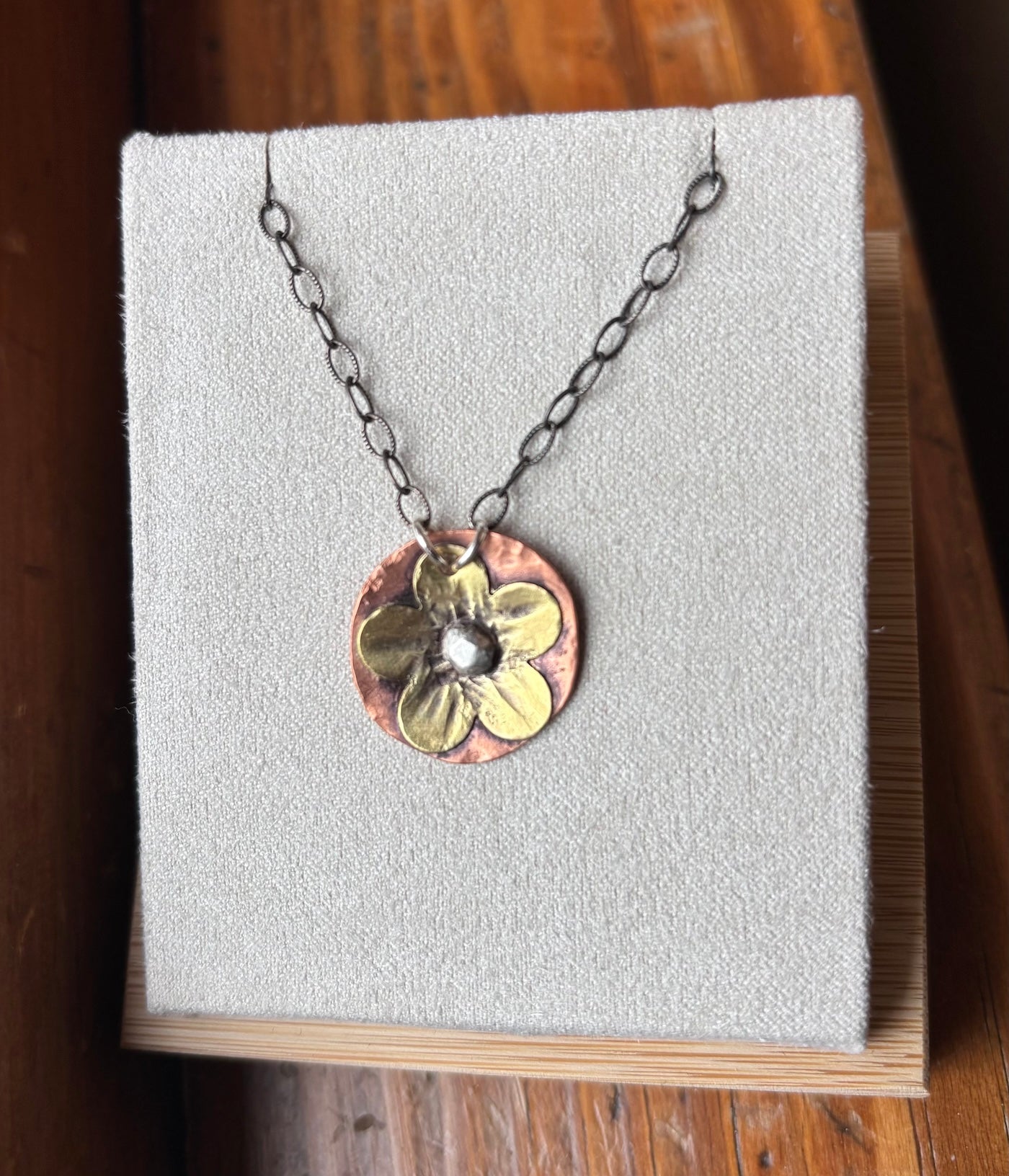 Mixed Metal Flower Pendant N36