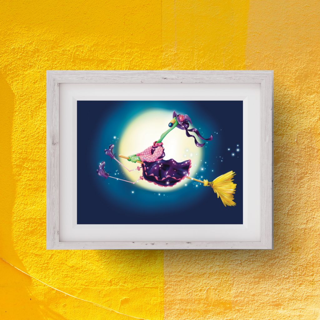 Moon and Broom Mini Framed Print