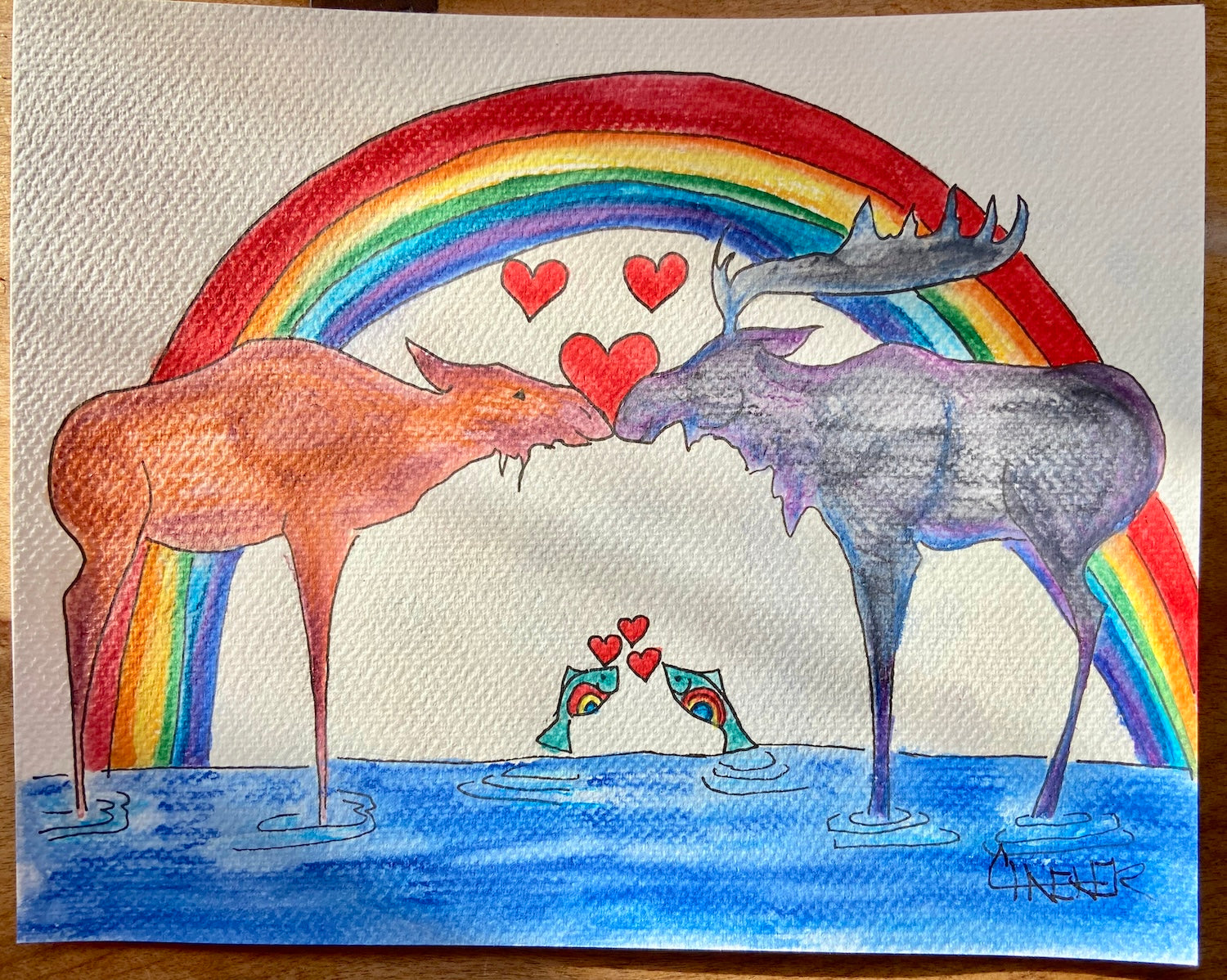 Moose Love with Rainbow