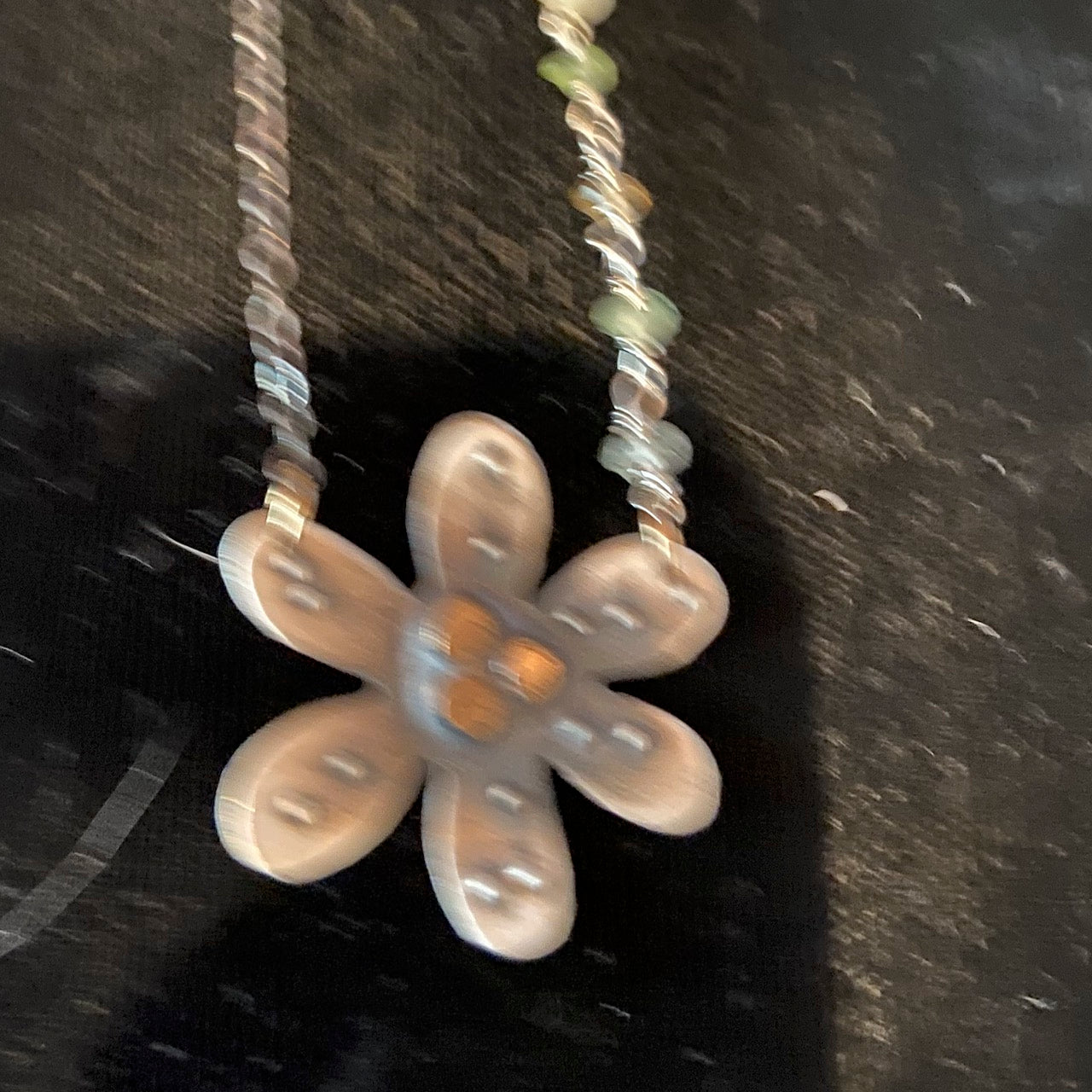 Necklace - silver bronze flower