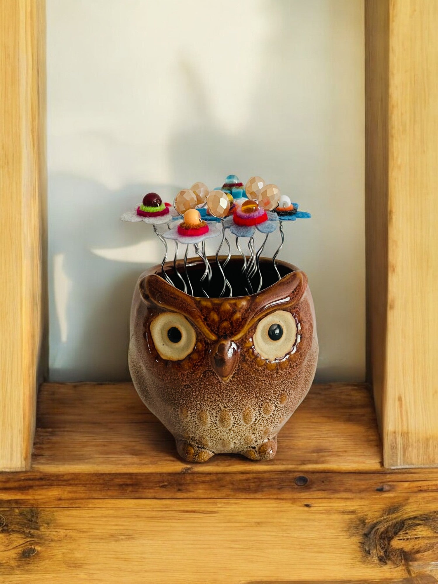 Owl with Blue Flowers