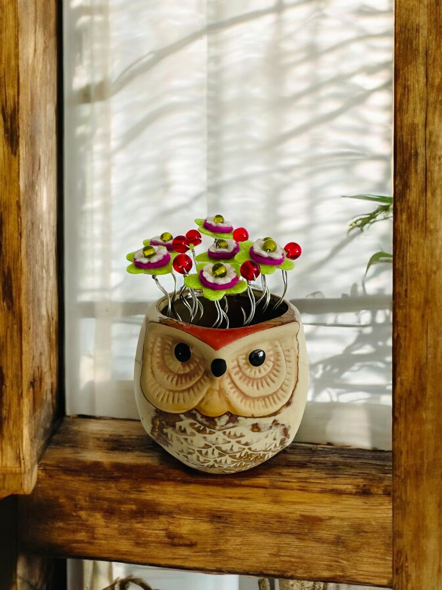 Owl with Green Flowers