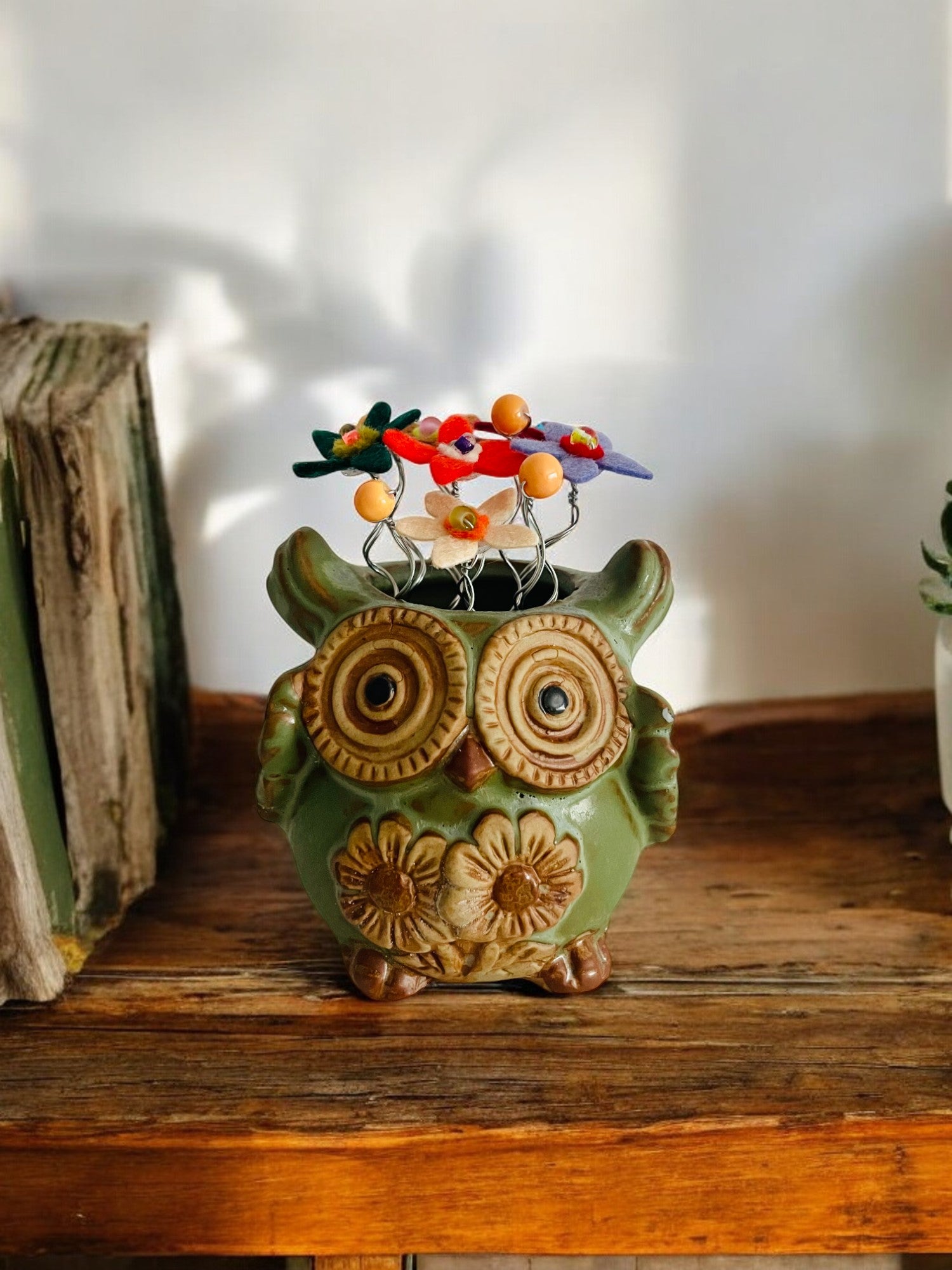 Owl with Multi-Colored Flowers