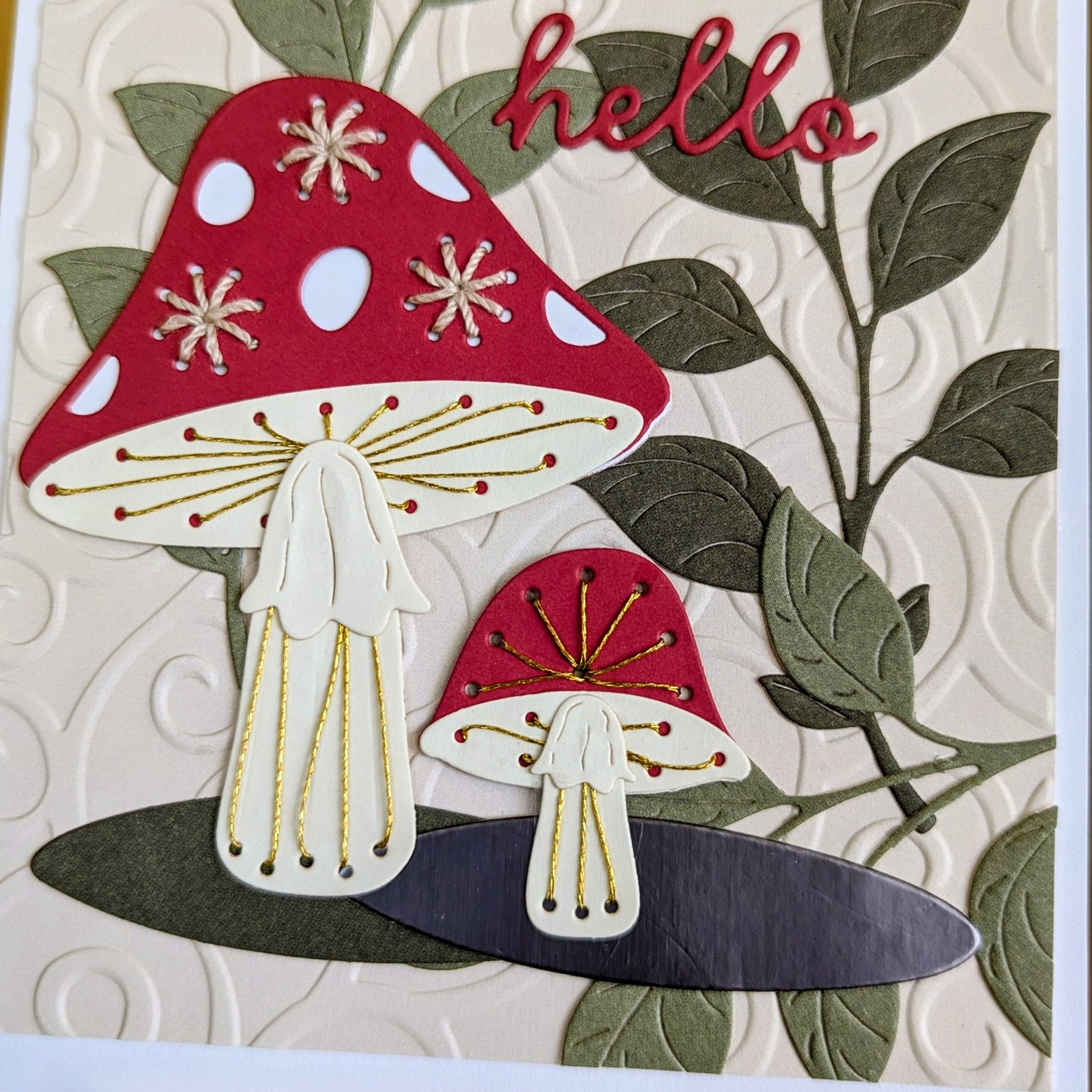 Handmade Greeting Cards - Stitched Initial & Enchanted Mushrooms Art Class - Wed. 7.29.26 @ 10:30A