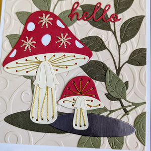 Handmade Greeting Cards - Stitched Initial & Enchanted Mushrooms Art Class - Wed. 7.29.26 @ 10:30A