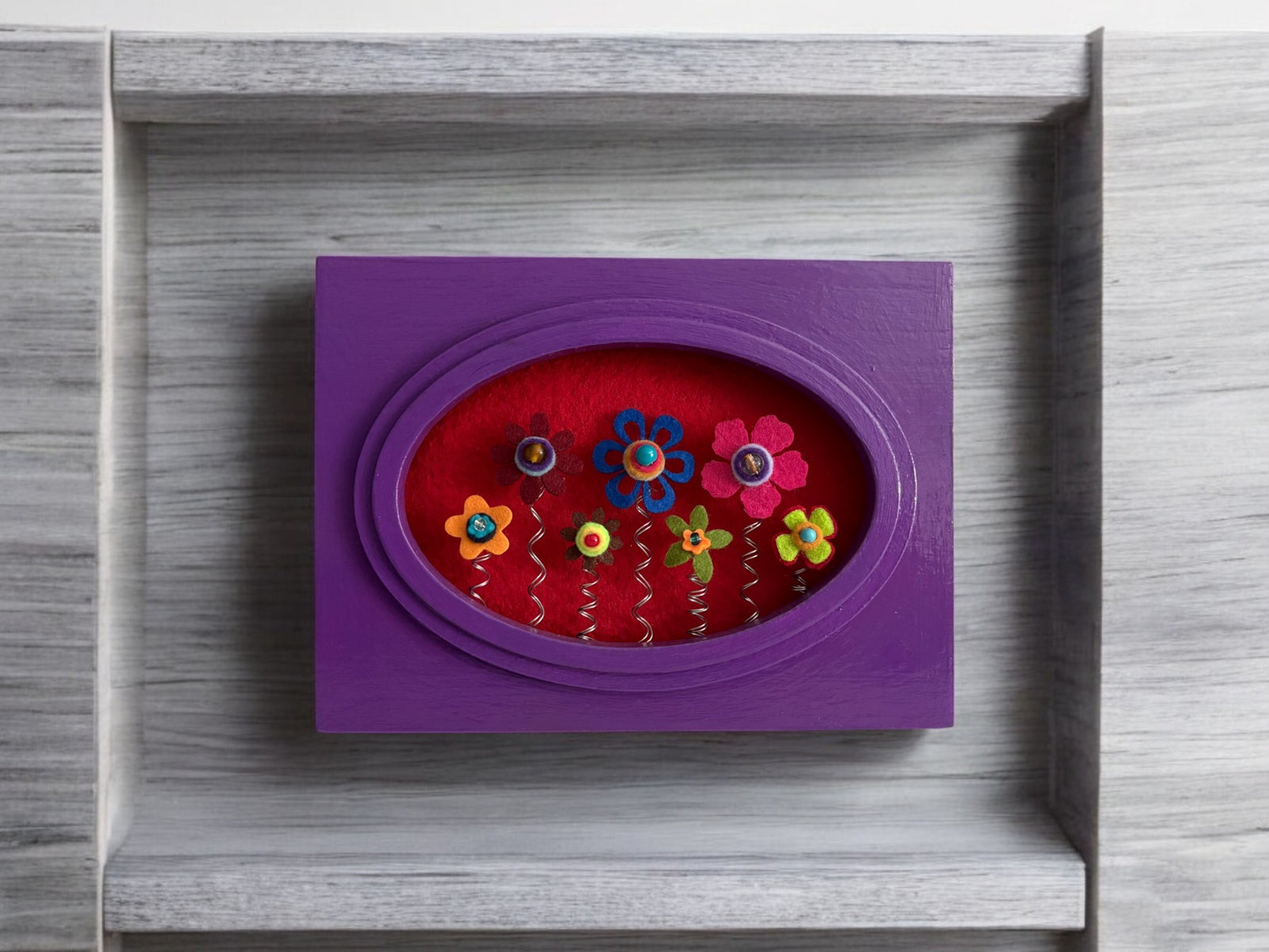 Purple Frame with 7 Multi Colored Flowers