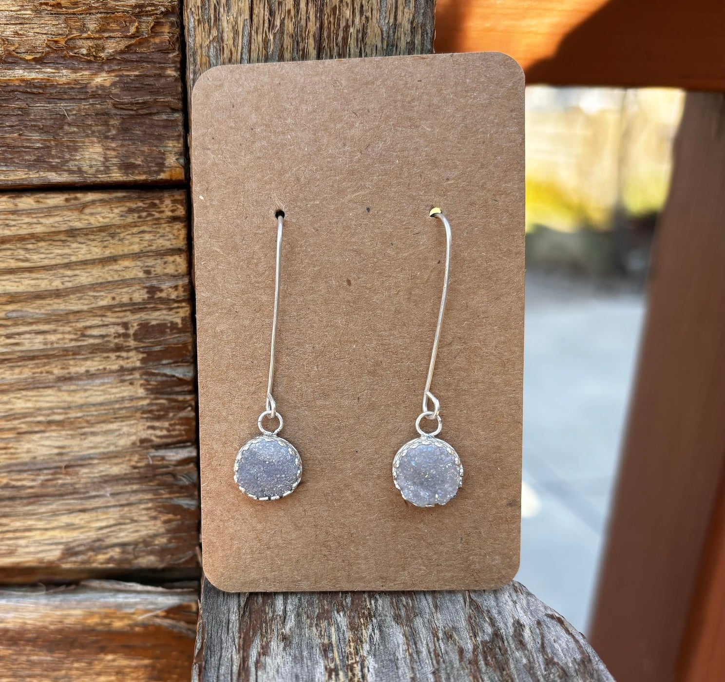 Quartz Druzy Drops in Silver Earrings J13