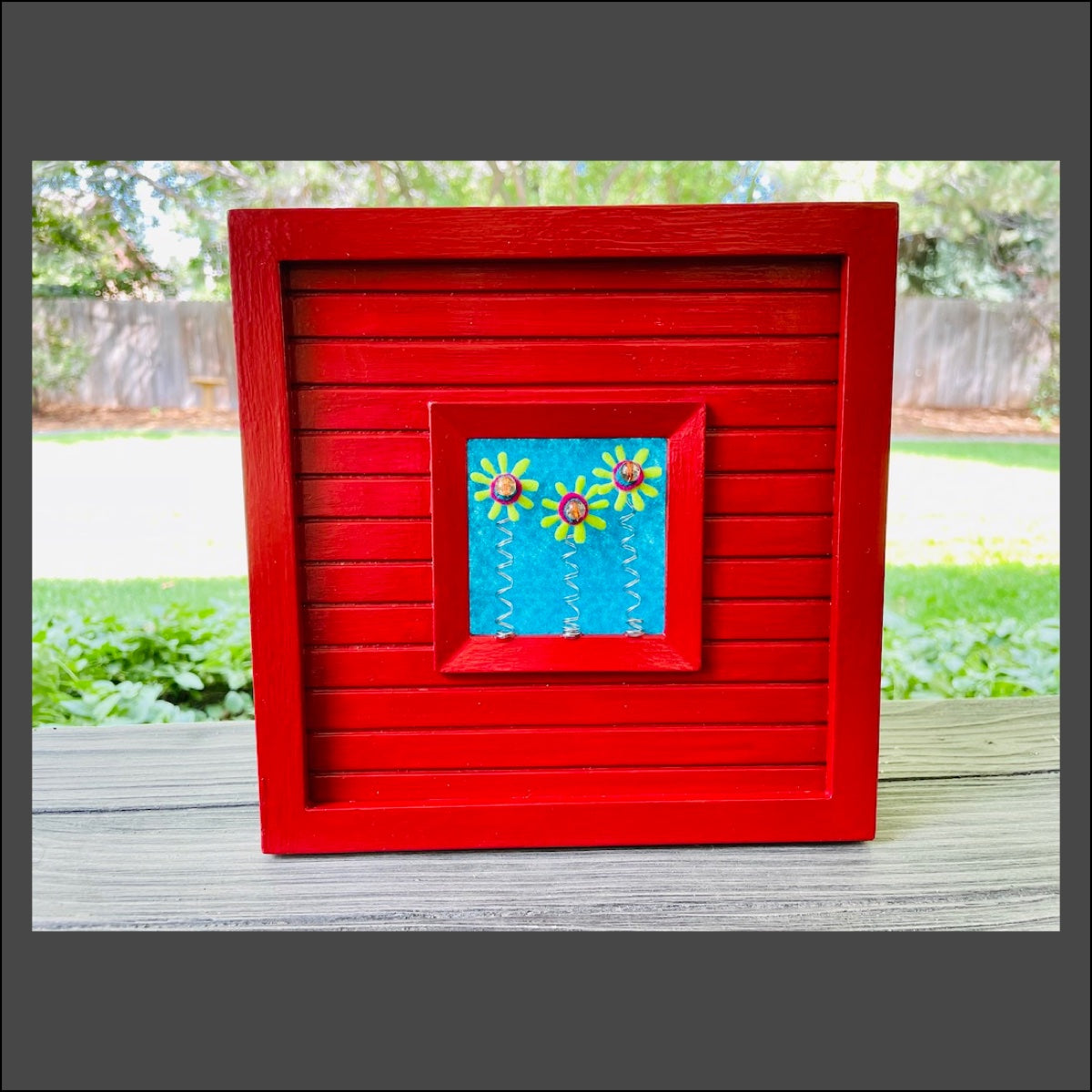Red Frame with 3 Green Flowers