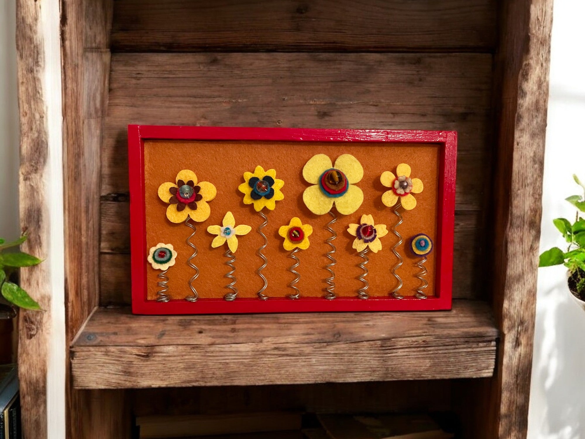 Red Frame with Yellow Felt Flowers