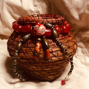 Red Vase Pine Needle Basket