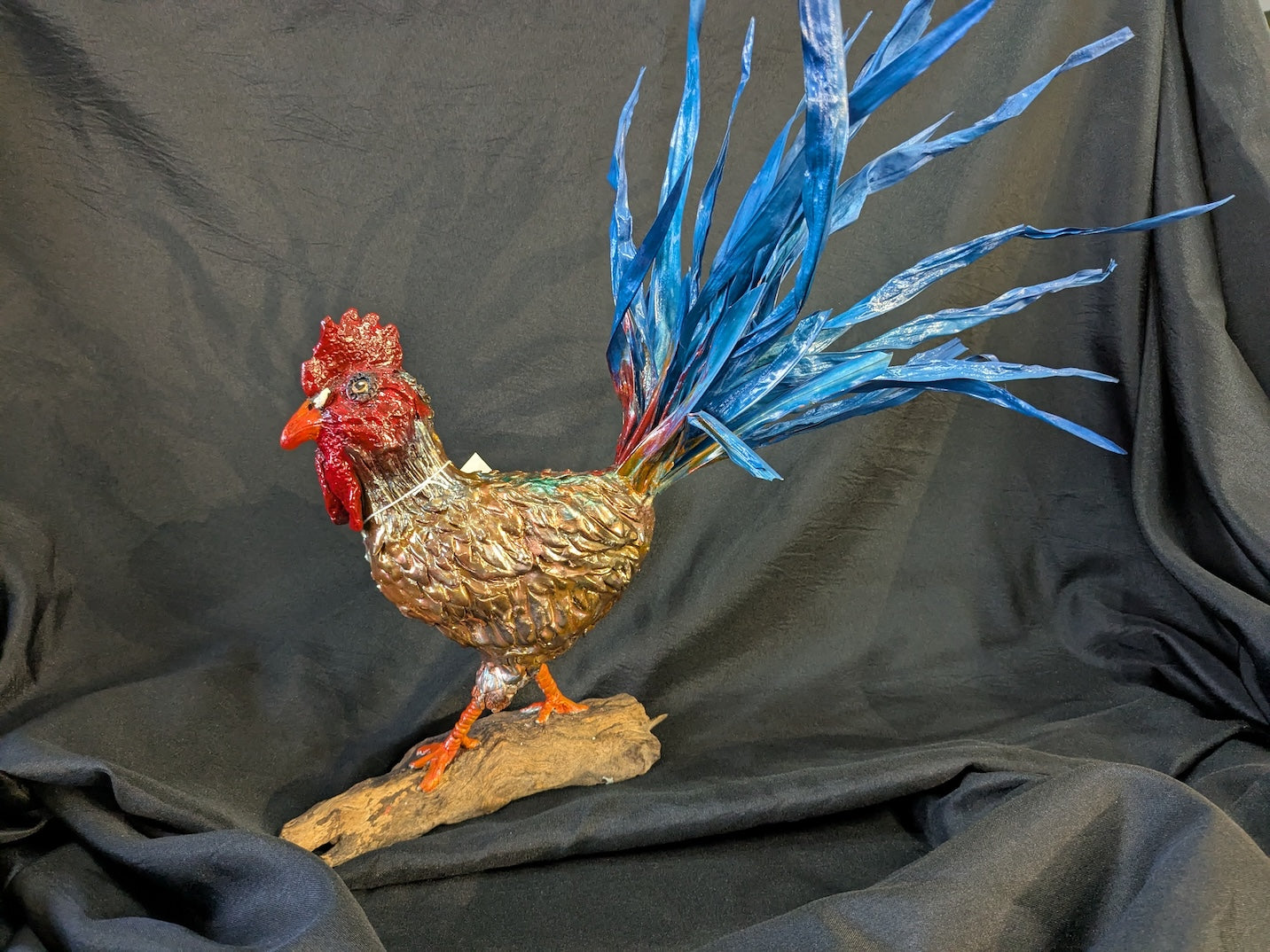 Rooster with Raffia Feathers