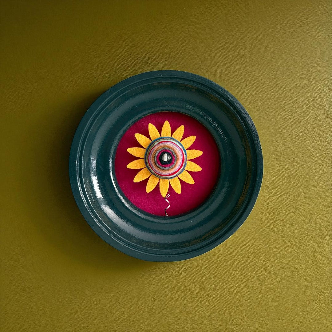 Round Blue Frame with Yellow Sunflower