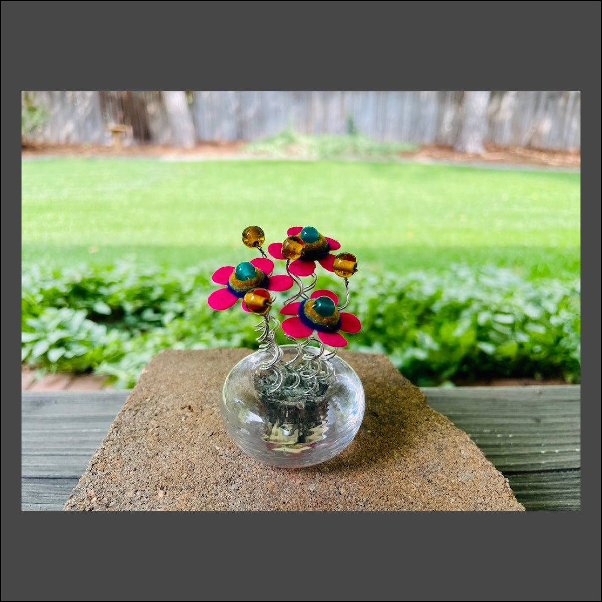 Round Glass Vase with 3 Pink Flowers