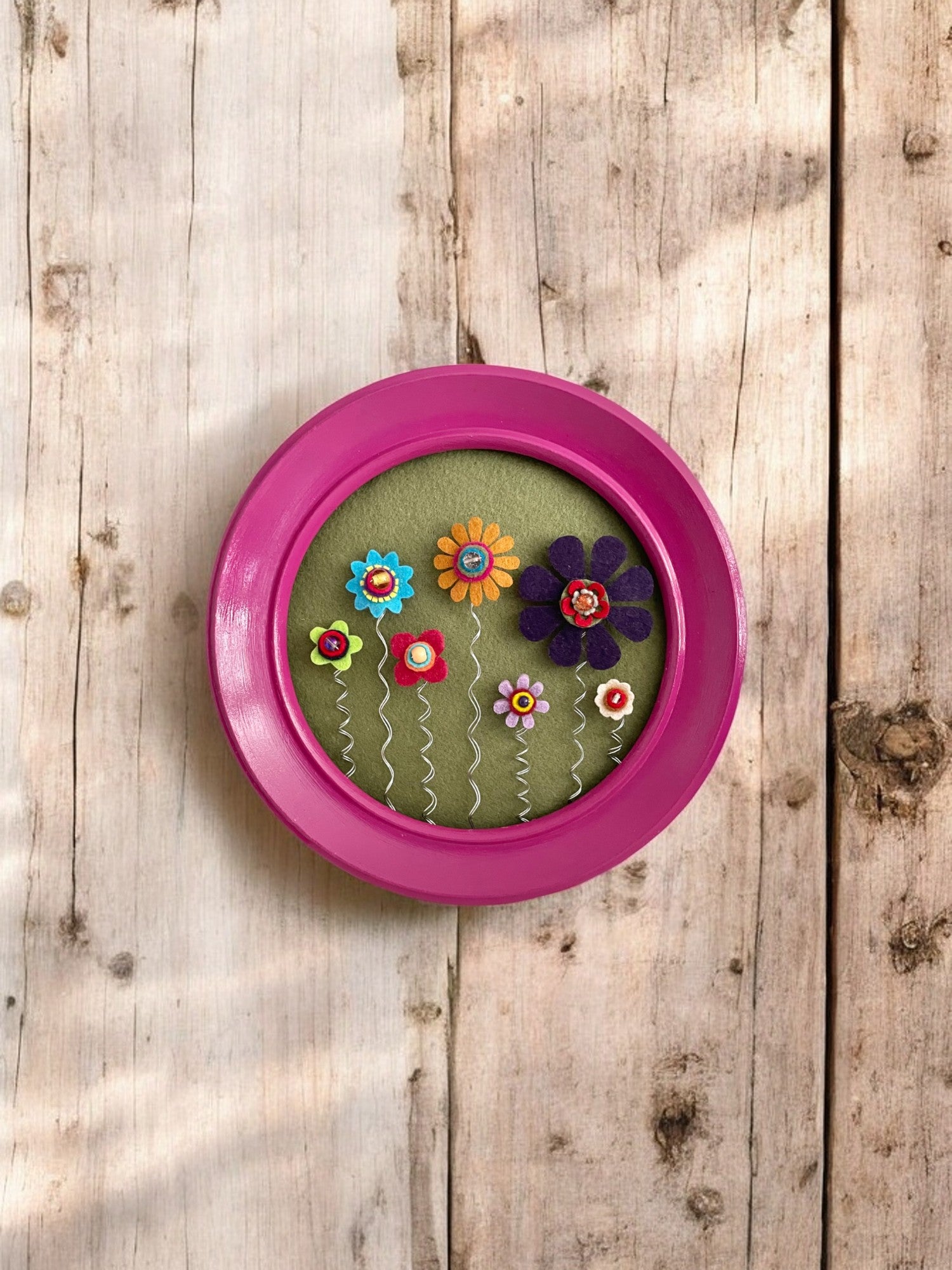 Round Pink Frame with Felt Flowers