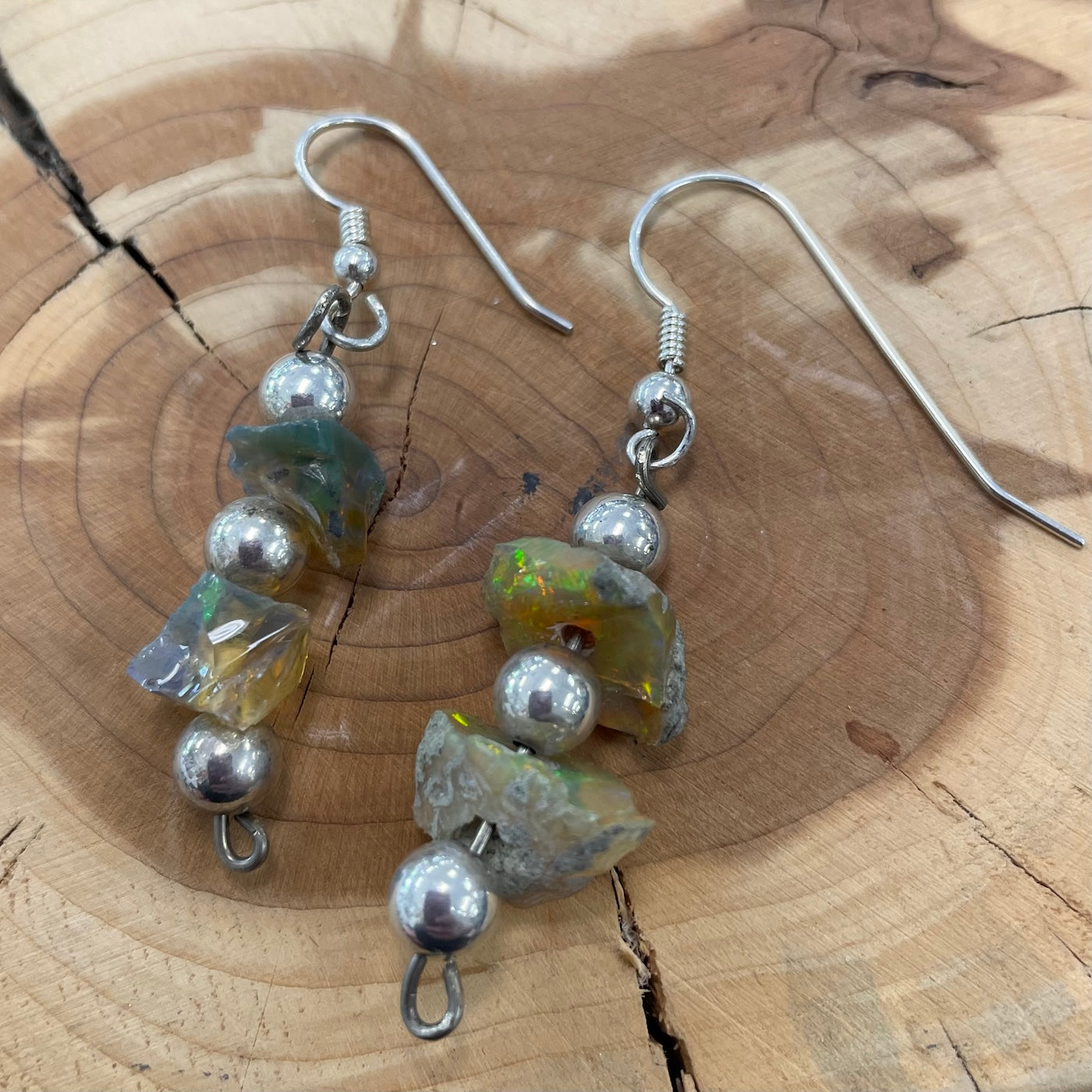 Silver and Opal Dangling Earrings