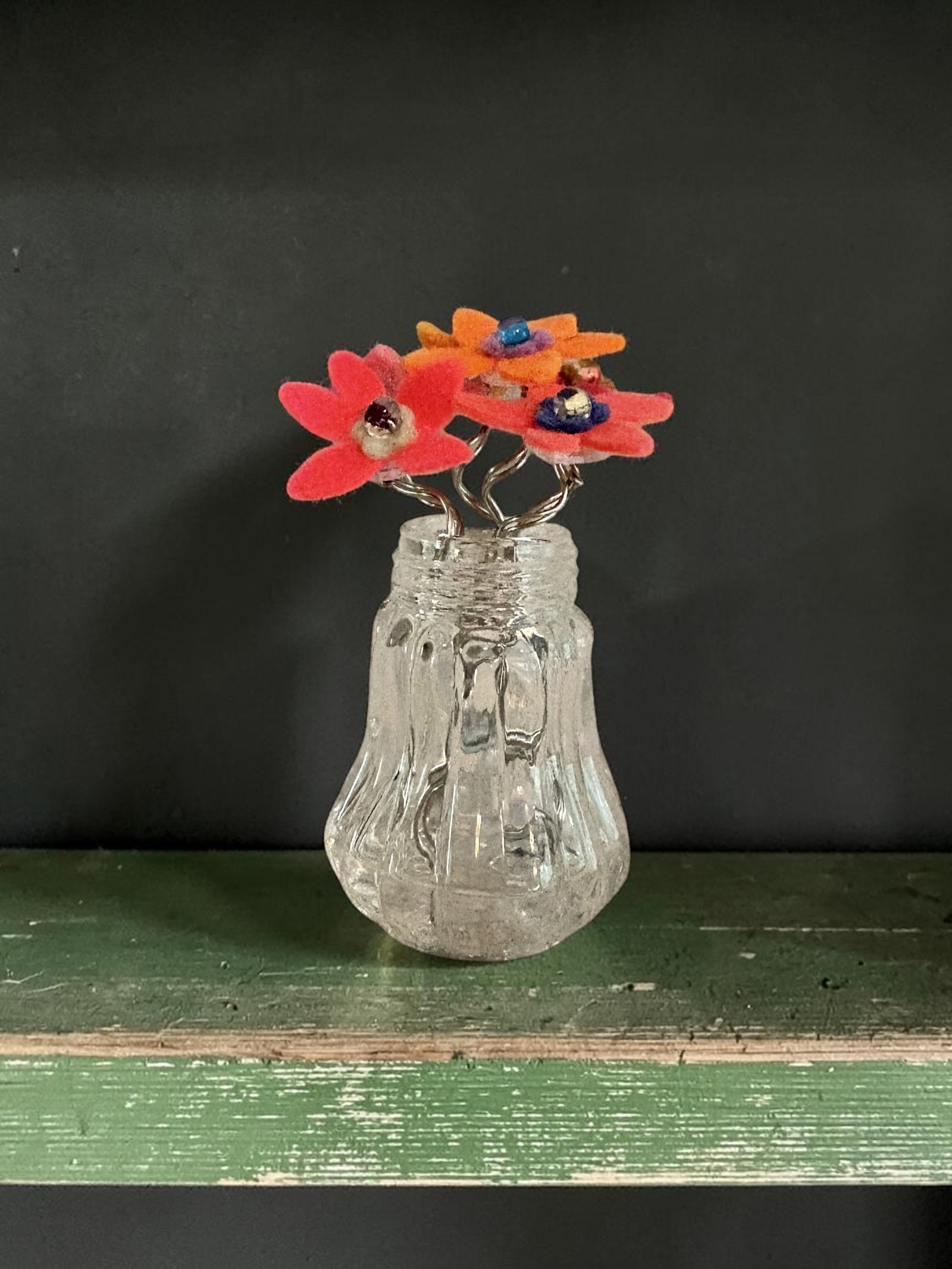 Small Vase with 6 Pink and Orange Flowers