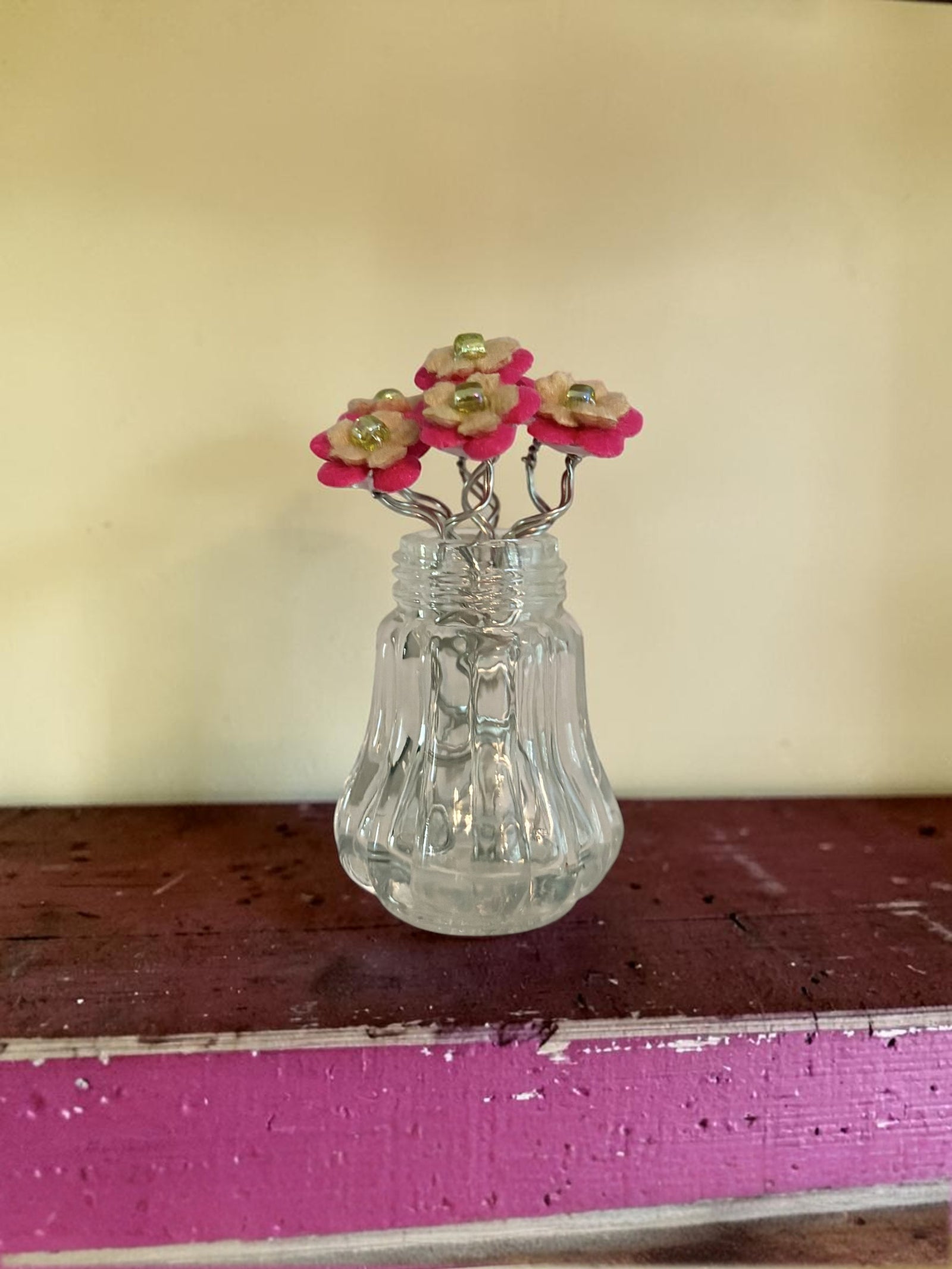 Small Vase with 7 Pink Flowers