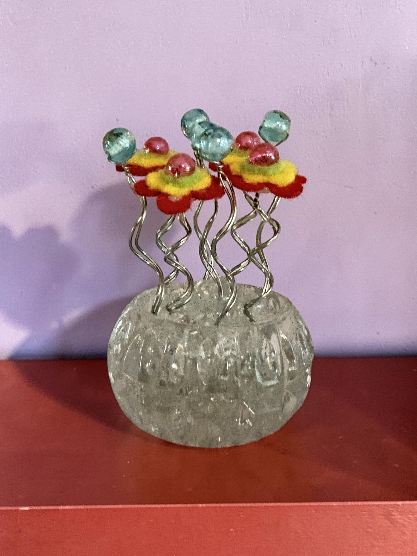 Small Vase with Red Yellow Green Flowers