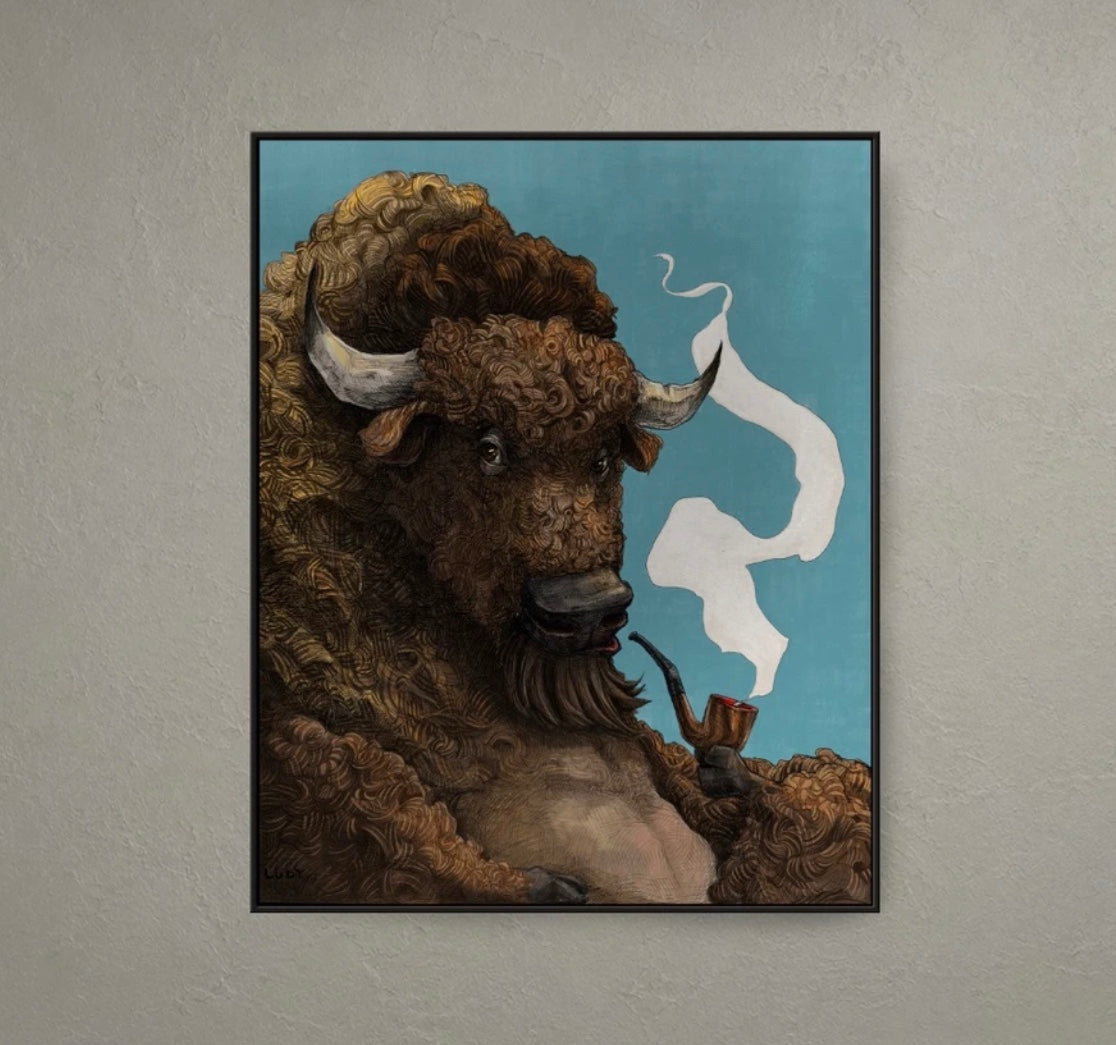 Smoking Buffalo | 16x20" Canvas in Black Wood Frame