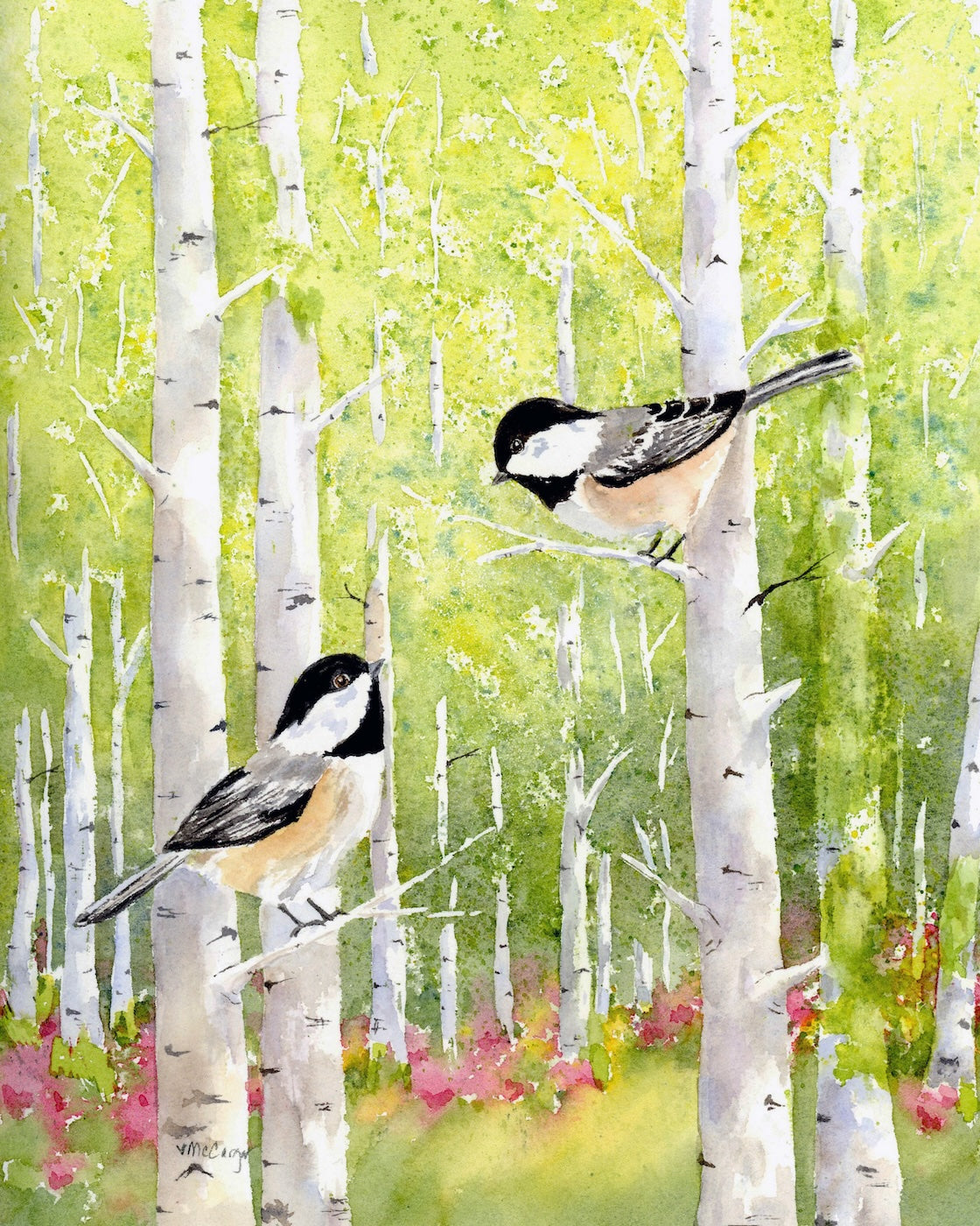 Chickadee Pair Spring Aspen Forest-prints-now-