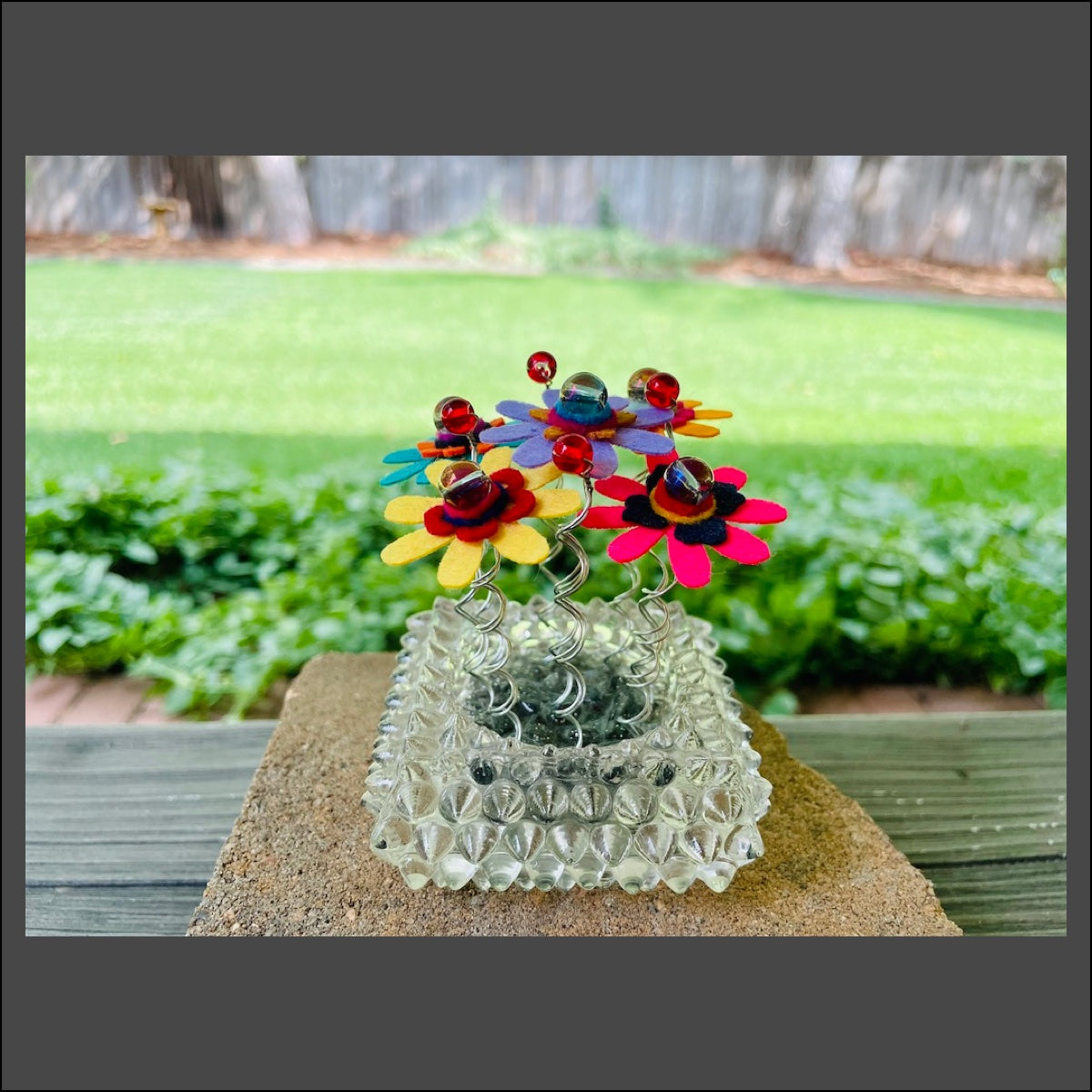 Square Glass Vase with 5 Multi Colored Flowers