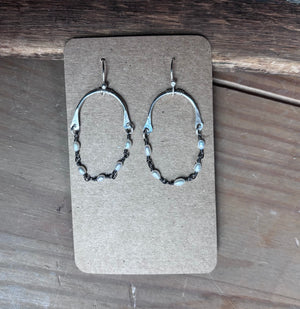 Sterling and Pearl  chain Hoop Earrings E57