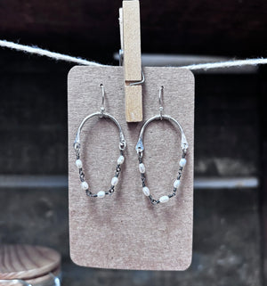 Sterling and Pearl  chain Hoop Earrings E57