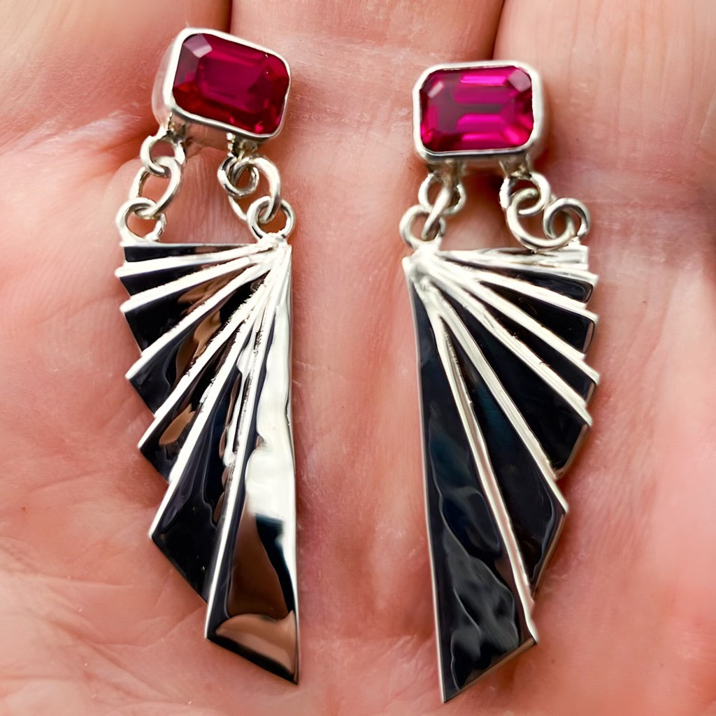 Synthetic Ruby Art Deco Earrings