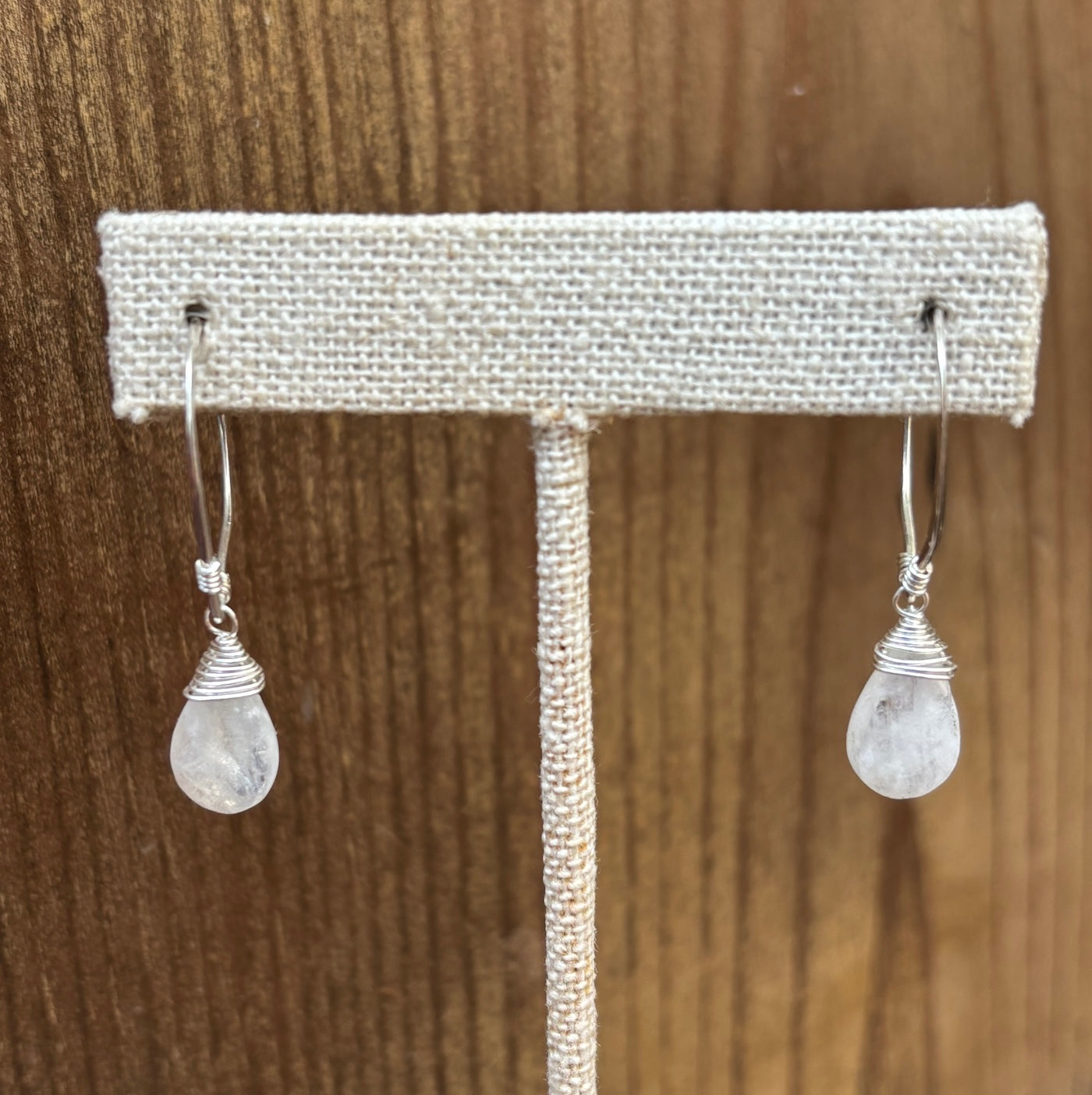 Teardrop Hoop and Moonstone Bead Earrings E40