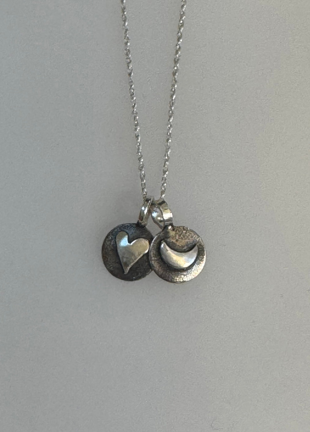 Tiny Siver Heart & Moon Necklace