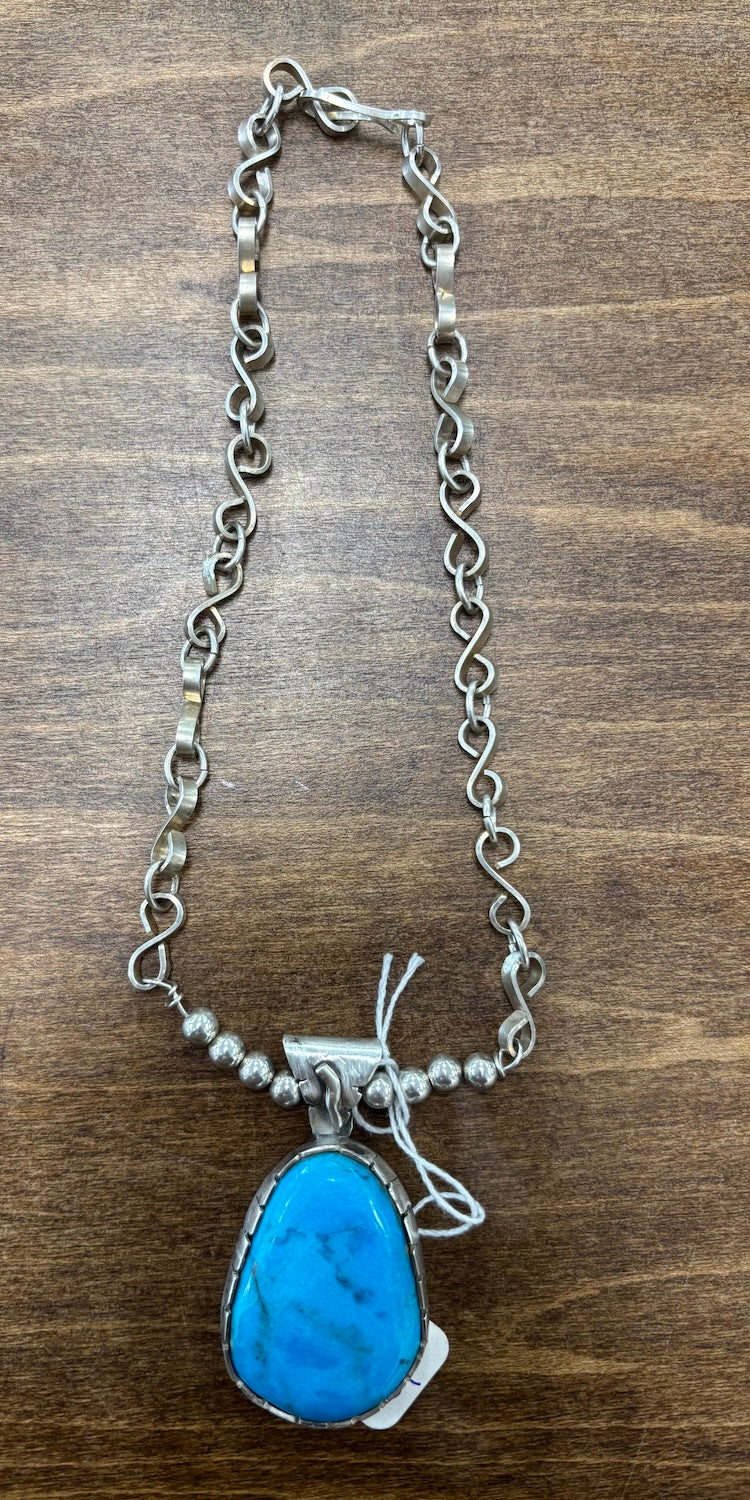 Turquoise Pendant on Handmade Sterling Chain