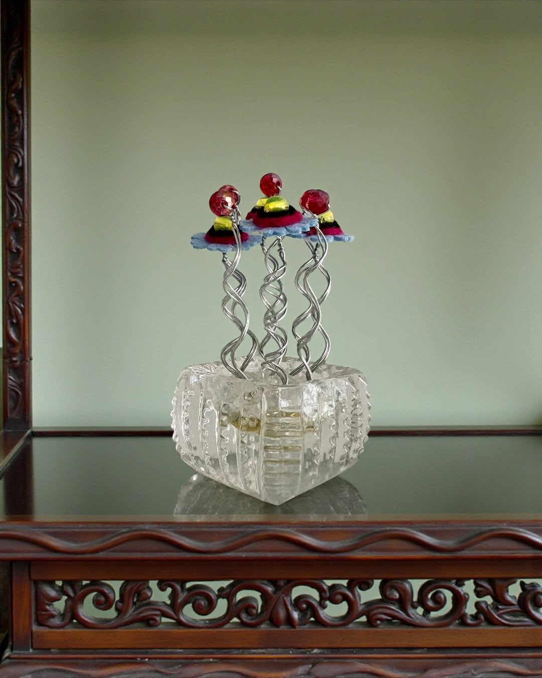 Vase with 4 Small Blue Flowers