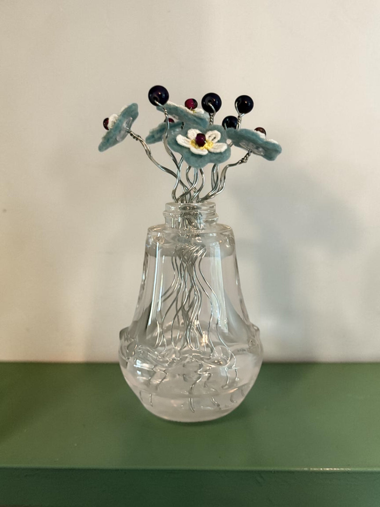 Vase with 5 Blue and White Flowers-2