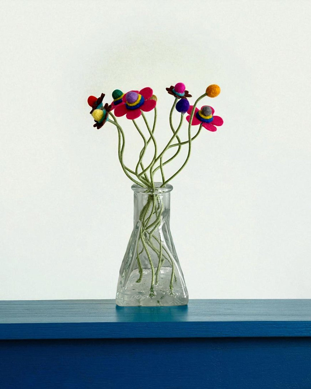 Vase with 6 Flowers on Green Stems