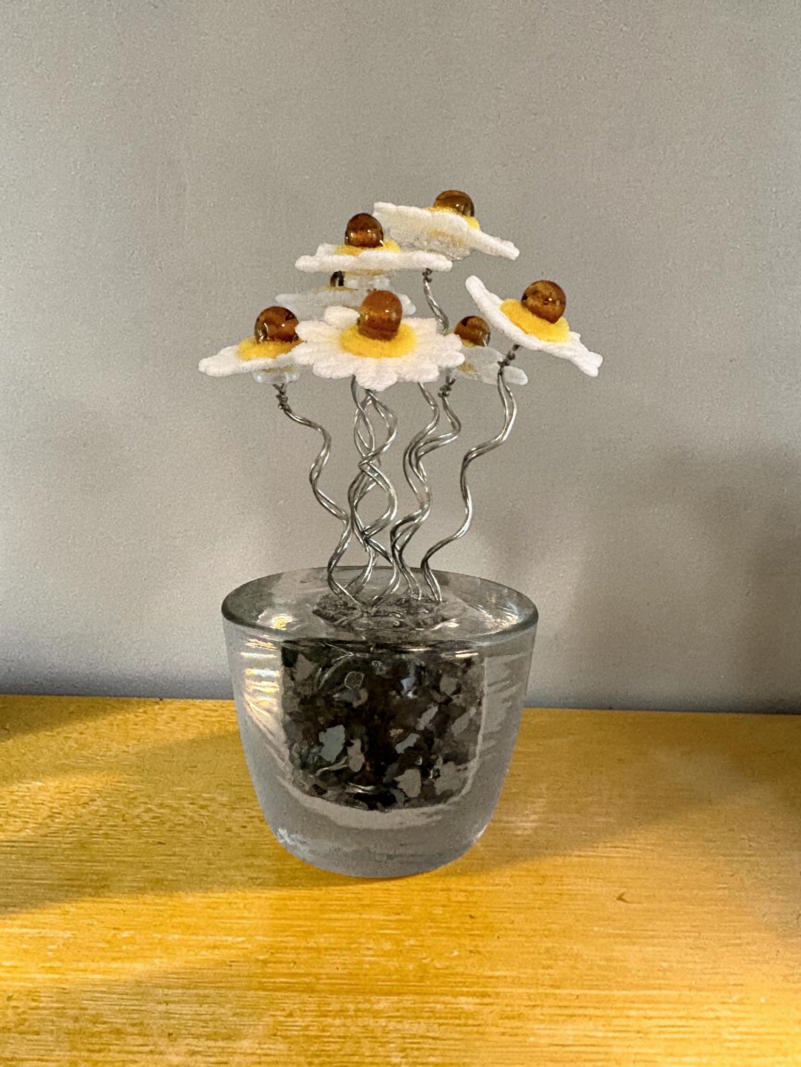 Vase with 7 White and Yellow Flowers