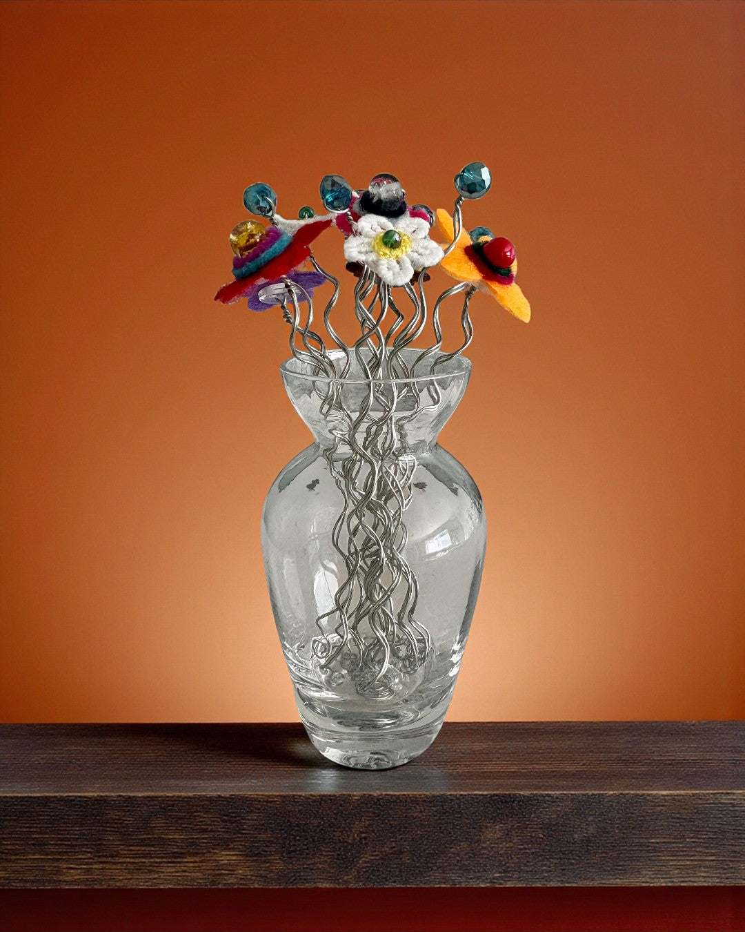 Vase with 8 Flowers and Blue Beads