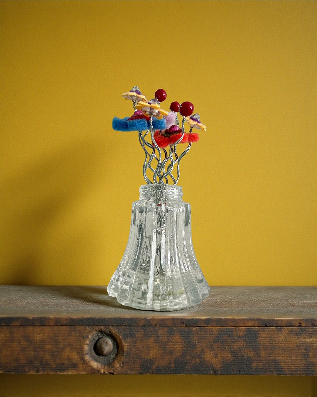 Vase with Blue Pink and Orange Flowers