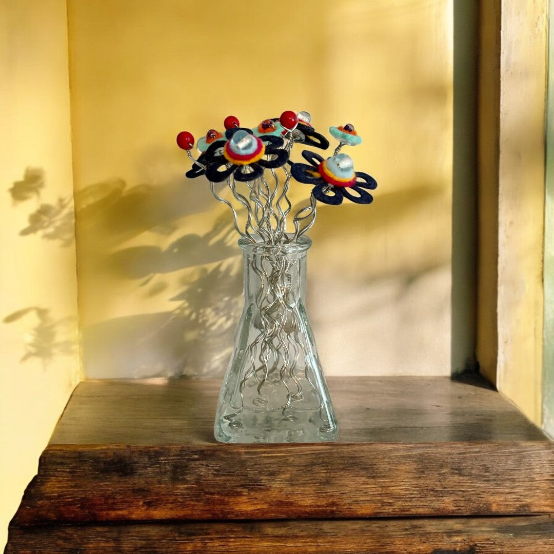 Vase with Light and Dark Blue Flowers