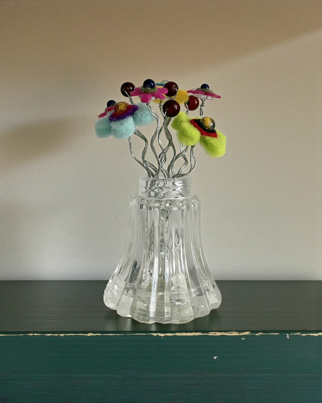 Vase with Pink Yellow Blue and Green Flowers