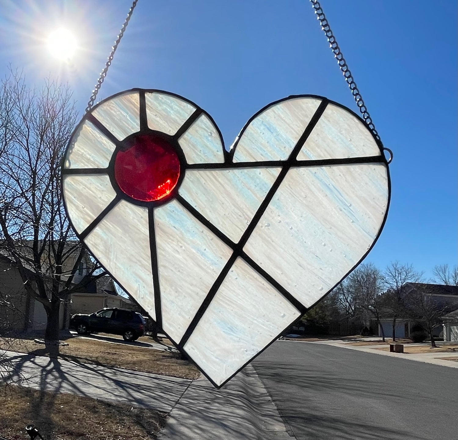 White Geometric Heart with Red Jewel