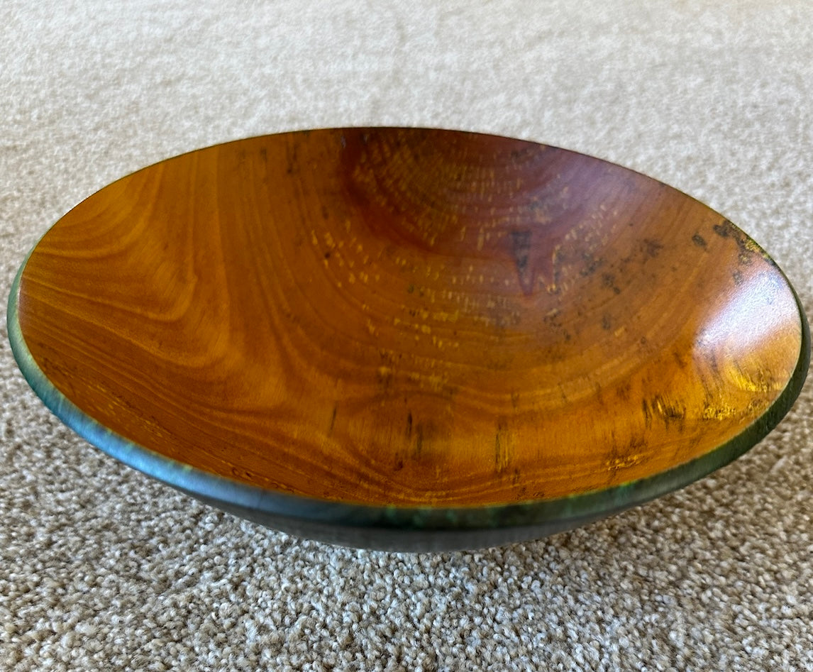 Wood bowl maple yellow and green 9.5”