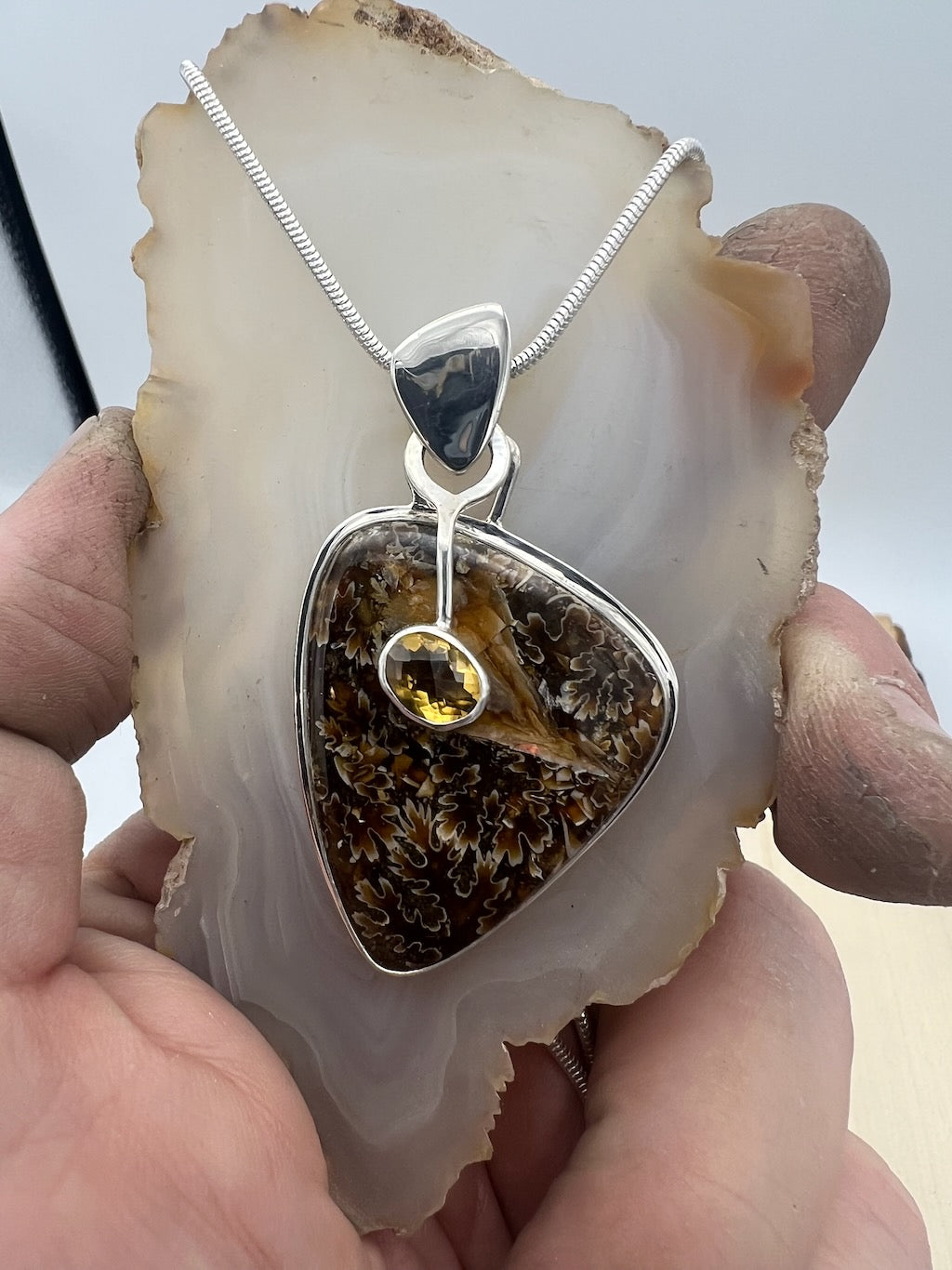 Ammonite and Whisky Quartz Necklace