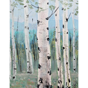 Brushes & Blades: Aspens in Cool Color Acrylic Art Class Sat. 10.23.26 @10:30A