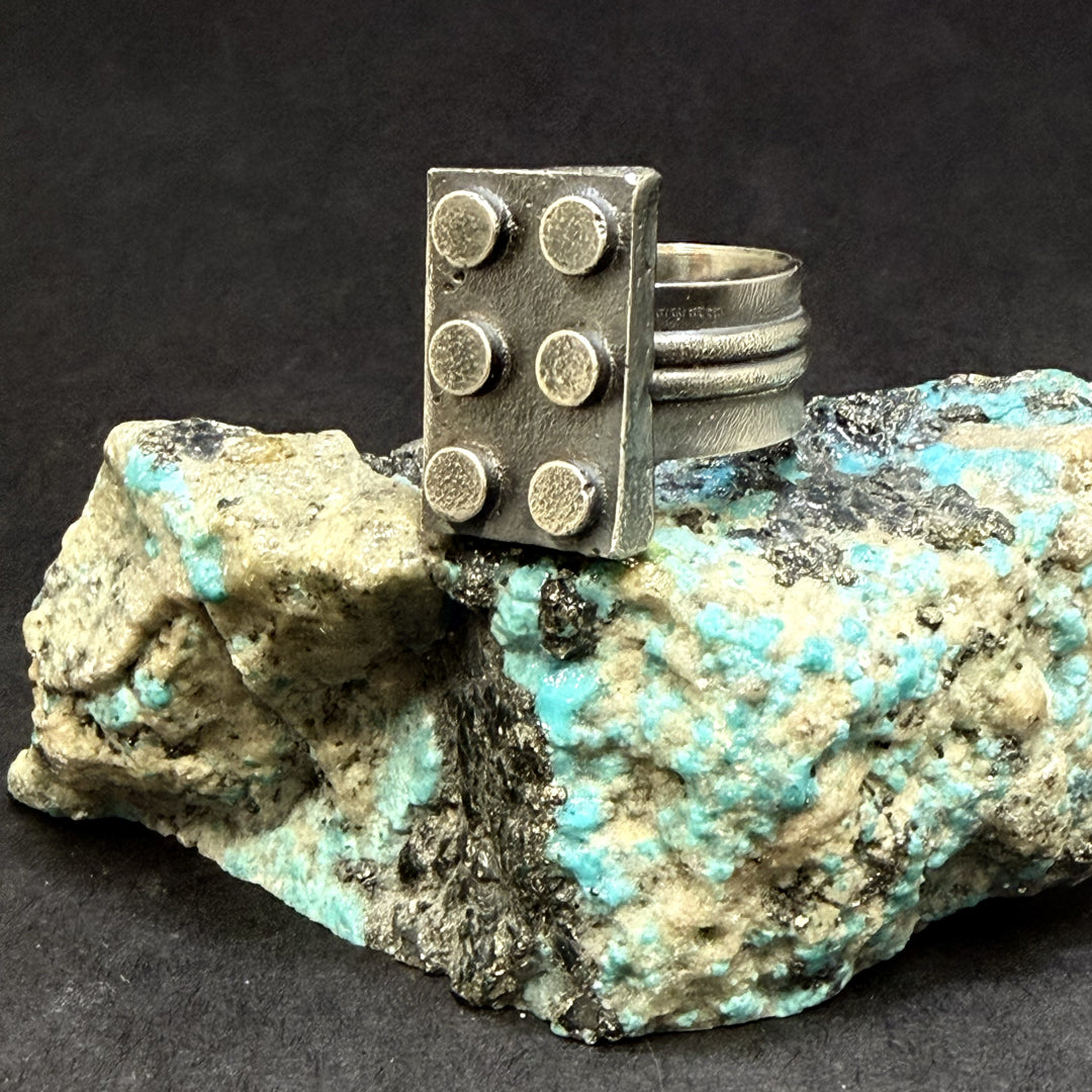 large silver block ring