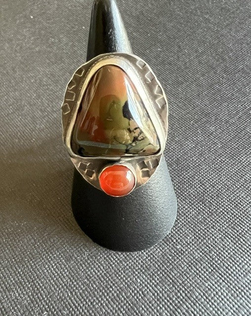 Whiskey Creek Jasper & Carnelian ring #6107