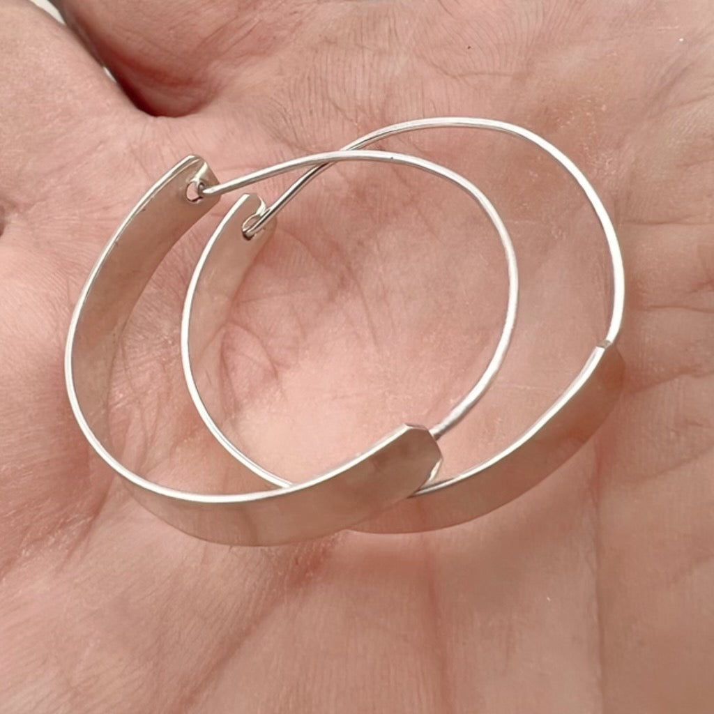 Simple Flat Silver Hoops