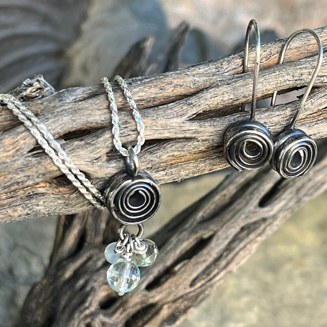 silver spiral with beads necklace